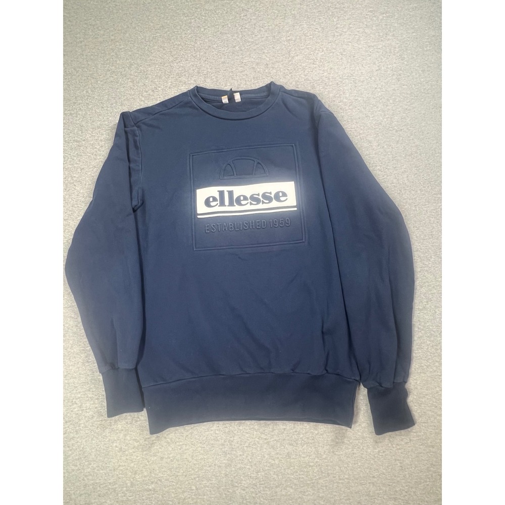 Ellesse Sweatshirt Mens Small Navy Blue Excellent Embossed Logo Crewneck Top